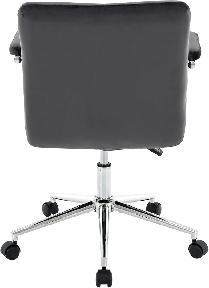 Velvet Home Office Desk Chair, Upholstered Adjustable Swivel Task Chair with Wheels, Tufted Mid-Back Computer Chair with Arms, for Study Living Room Vanity (Dark Grey)