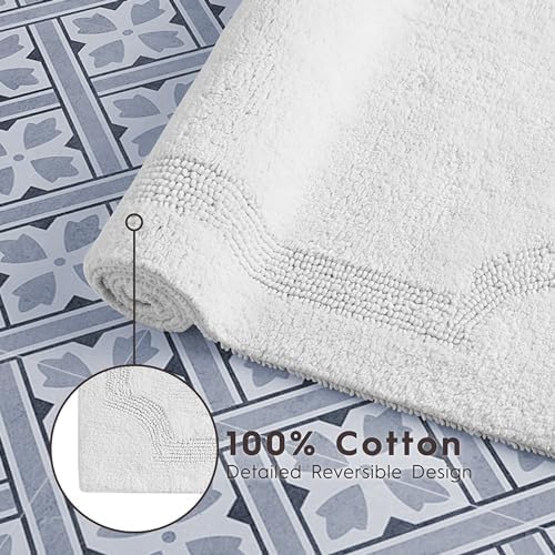 Laura Ashley - Reversible Cotton Bath Mat, Premium Bathroom Décor, Machine Washable Bathroom Rug, Highly Absorbent, 21"x34", White