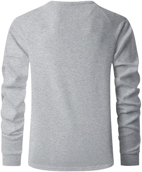 Men's Warm Waffle Top - 1/4 Button Round Neck Solid Color Casual Sweatshirt for Daily Vacation Wear