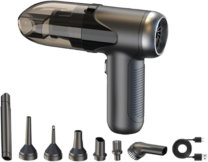 TEZILON Handheld Car Vacuum Cordless Small Portable High Power Mini Vacuum Cleaner, HEPA Filter Rechargeable 3 in 1 Dust Buster/Air Blower/Inflator, 7 Tools for Pet Hair/Keyboard/Snow Debris/Sofa/Car