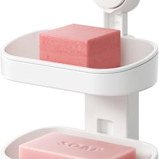 TAILI Double Layer Soap Dish Suction Cup Soap Holder, Strong Sponge Holder for Shower, Bathroom, Tub and Kitchen Sink, Drill-Free, Removable