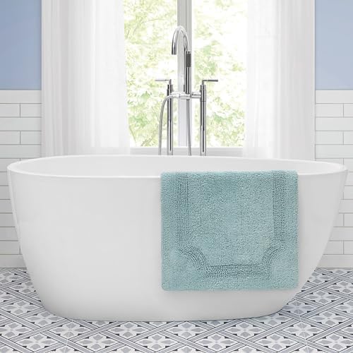 Laura Ashley - Reversible Cotton Bath Mat, Premium Bathroom Décor, Machine Washable Bathroom Rug, Highly Absorbent, 17"x24", Aqua