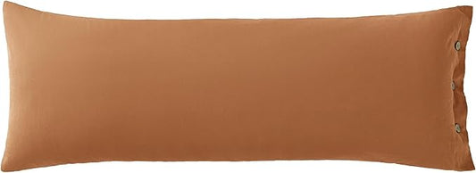 JELLYMONI Pillowcase Body Cotton 1pc Button Caramel Pillow Case 20×54in 100% Washed Cotton Soft Breathable Pillow Covers(Pillows are not Included)