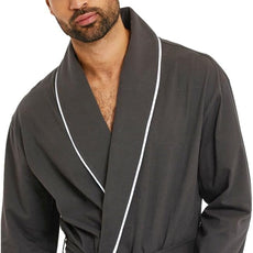 HOLOVE Men's Pure Cotton Bathrobe Lightweight Kimono and Hooded Spa Robes Soft Sleepwear