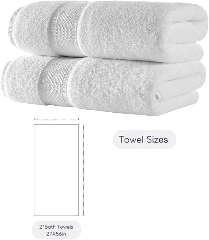 BAGNO MILANO Turkish Towels, Ultra Soft, Plush Luxury Turkih Cotton Bath Towels, Quick Dry Towel Set Made in Turkey (White, 2 Pcs Bath Towel Set)