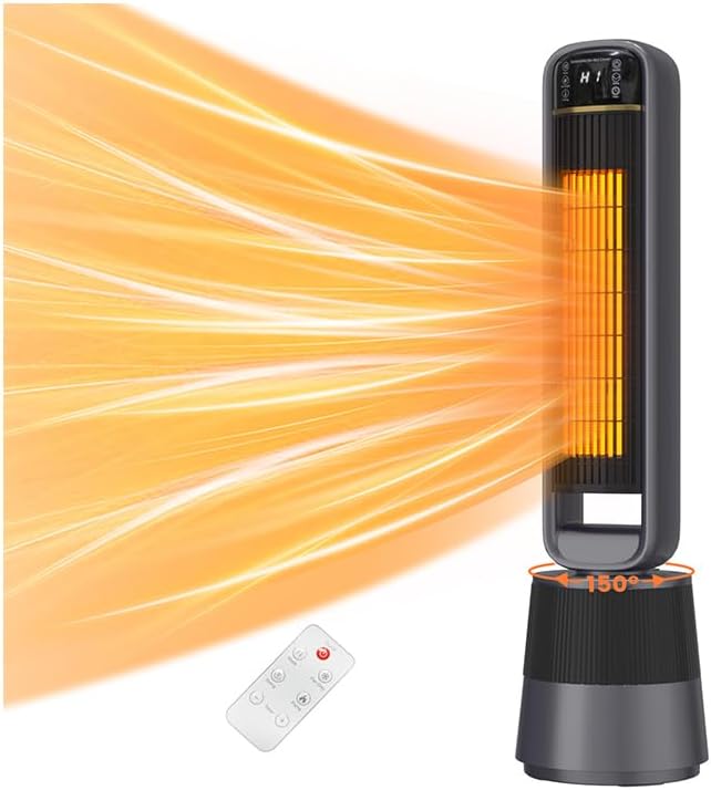 VCJ 36" Space Heaters with Humidifier, 12H Timer Electric Heater for Indoor Use, Remote, 150° Oscillation, Overheat & Tip-Over Protection, Quiet Portable Tower Heater for Bedroom Living Room Garage