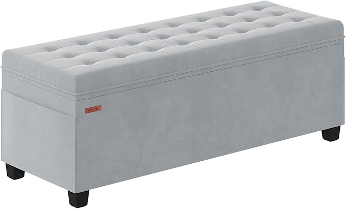 Velvet Storage Ottoman Bench, End of Bed Bench with Legs, Large Entryway Bench, Foot Rest Stool, Tea Table for Bedroom, Living Room, Loads 770 lb, 15.7"L x 43"W x 15.7"H, Dove Gray, UASND62G