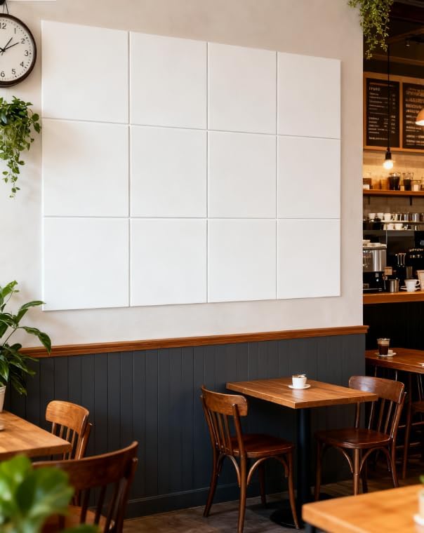 12-Pack White Felt Wall Tiles(11.8“x11.8”Each), 47.2“x 35.4” Large Cork Board Alternative, Self-Adhesive Bulletin Pin Board for Office Home Kitchen Photos & Memos