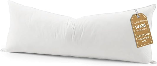 BHZ Euro Throw Pillow Insert, 14x36 Down Feather Alternative Pillow Inserts, Decorative Soft Large Square White Throw Pillows Insert for Couch Bed Dorm Sofa with Cotton Cover