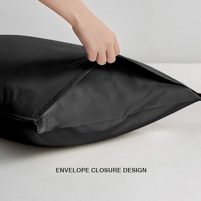 FLXXIE Microfiber Pillow Cases Queen Size Set of 2, Soft Pillowcases with Envelope Closure, Wrinkle Resistant Pillow Covers, 20x30, Black