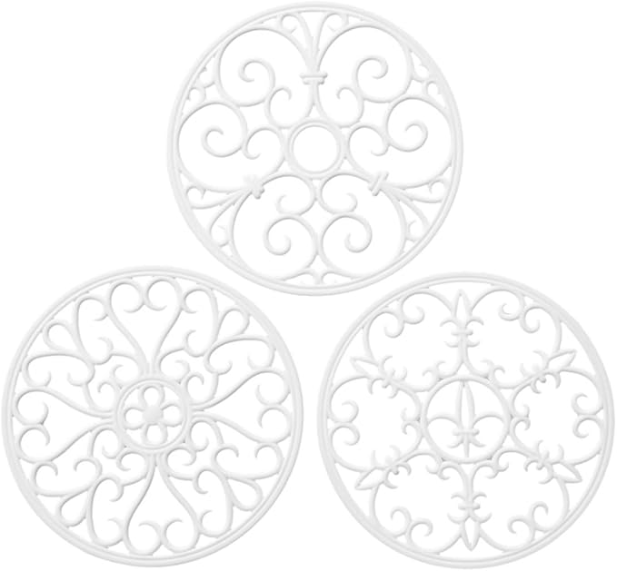 Silicone Trivet Mat - Non-Slip & Heat Resistant Kitchen Pads for Countertops & Table - Trivets for Hot Dishes & Cookware - Pot Holder for Pots & Pans - White, Set of 3