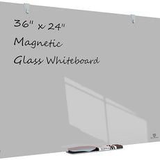TSJ OFFICE Glass Dry-Erase Board - 36 x 24 Inches Wall Mounted Magnetic Whiteboard, Large Frameless Glass White Board for Office, Home & School, Gray