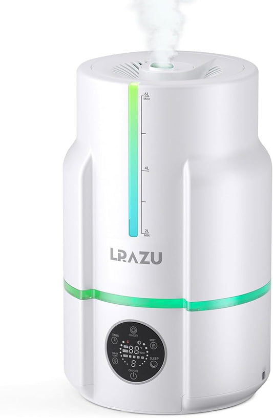 6L/1.6Gal Humidifiers for Bedroom, 60H Runtime 26 dB Quiet Supersized Cool Mist Air Humidifiers for Large Room, Baby Nursery, Plant, Indoor, Night Light, Easy to Clean, Precise Humidity Control