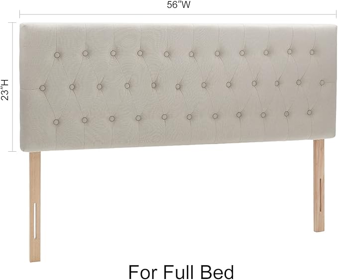 Kingfun Tufted Upholstered Full Size Bed Headboard in Modern Button Design, Adjustable Solid Wood Head Board, Premium Linen Fabric Padded Headboards in Bedroom (Beige)