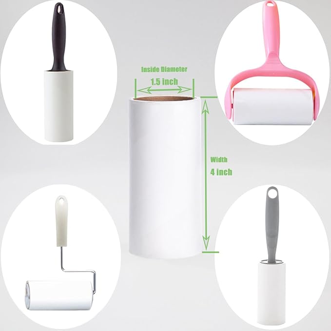 Lint Roller Refills 4 inch Extra Sticky Pet Hair Roller Replacement Refills Only, Inside Diameter 1.5 inch, 60 Sheets per Roll (Pack of 4, Total 240 Sheets)