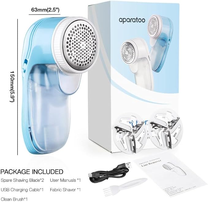 Fabric Shaver, Lint Remover for Clothes, Electric Lint Remover with 6 Replaceable Blades, Removes Fabric Pills, Rechargeable Sweater Defuzzer Pill Remover, Depiller Effectively Remove Pills, Lint