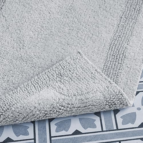 Laura Ashley - Reversible Cotton Bath Mat, Premium Bathroom Décor, Machine Washable Bathroom Rug, Highly Absorbent, 17"x24"/20"x32" 2-Piece Set, Light Grey