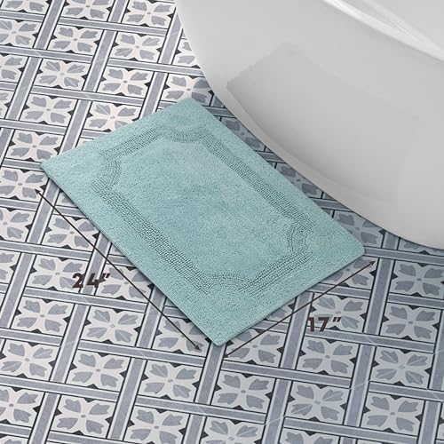 Laura Ashley - Reversible Cotton Bath Mat, Premium Bathroom Décor, Machine Washable Bathroom Rug, Highly Absorbent, 17"x24", Aqua