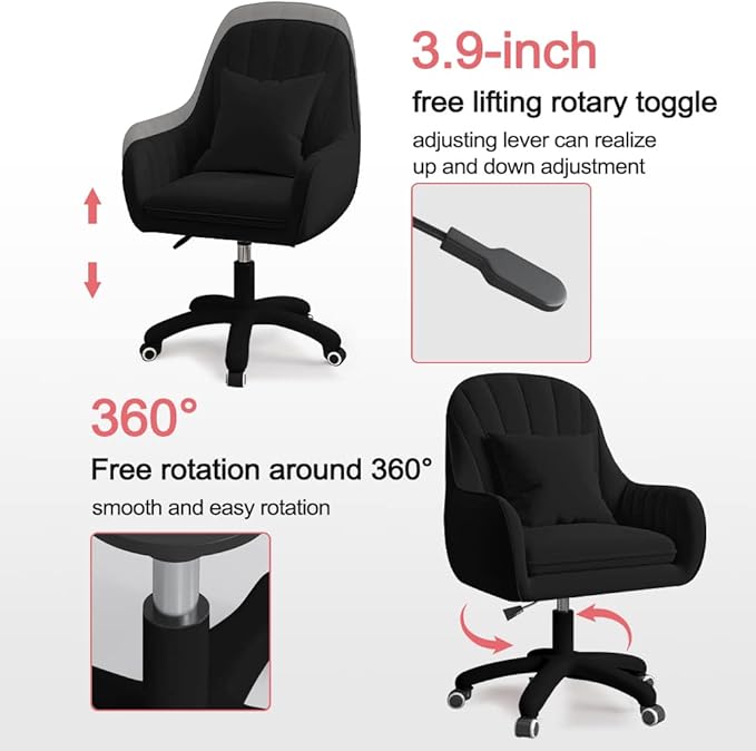 Home Office Chair Computer Chair with Mid-Back Upholstered Modern Tufted Computer Task Chair Swivel Height Adjustable Velvet Accent Chair Suitable for Bedroom, Study