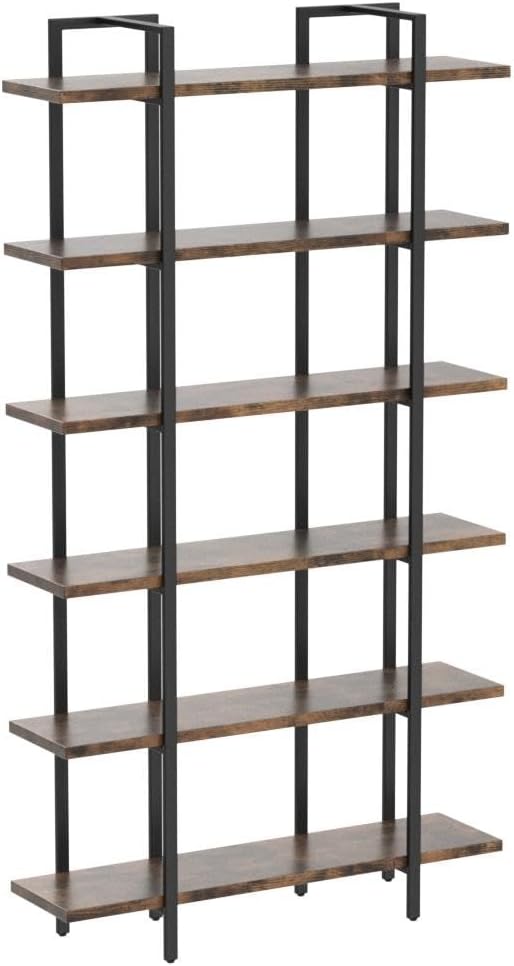 CAPHAUS 6-Tier Book Shelf, 86" H Vintage Industrial Bookcase with Open Display Shelving, Wooden and Metal Shelving Unit, Bookshelves and Bookcases, Stand Shelf for Bedroom, Home Office, Rustic Oak
