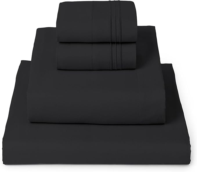 Mellanni Twin Sheet Set - 4-Piece Iconic Collection Bedding, (Including 2 Pillowcases), 16-Inch Deep Pocket, Easy Care, Extra Soft, Cooling Sheets, Brushed Microfiber - Black