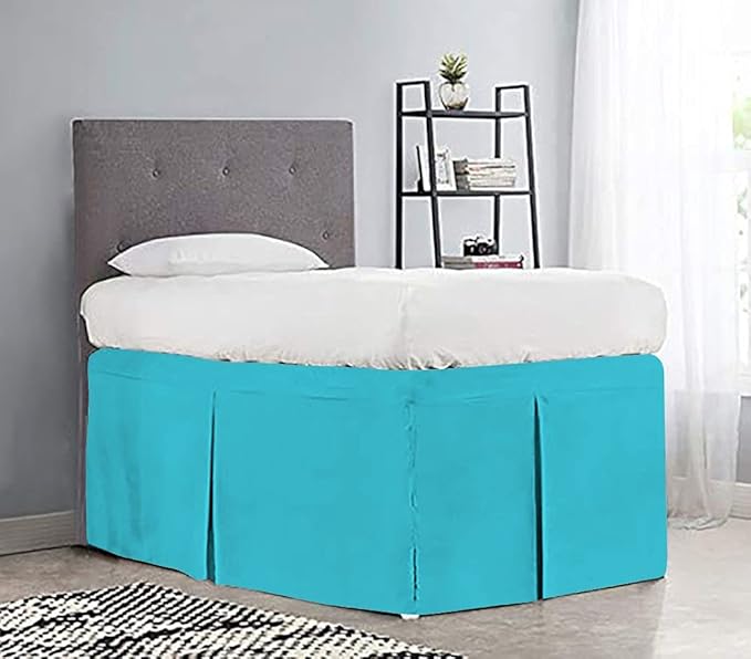 600TC -Dorm Bed Skirt - Split Corner Tailored Dorm Sized Bed Skirt - Dorm Room Essentials - Dorm Bed Skirt 100% Egyptian Cotton - Dorm Décor Bed Skirt Twin XL - 60" Drop (Turquoise, Solid)