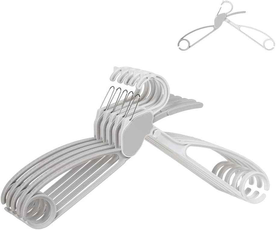 Quick-Release Clothes Hangers for Sweaters & T-Shirts - Neckline Protection, No Stretch, No Shoulder Bumps, Space-Saving Stackable Design [White, Pack of 5]