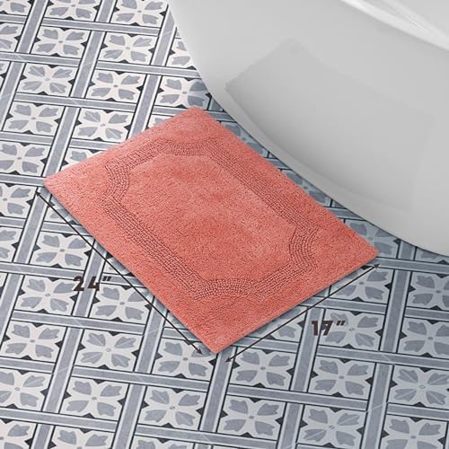Laura Ashley - Reversible Cotton Bath Mat, Premium Bathroom Décor, Machine Washable Bathroom Rug, Highly Absorbent, 17"x24", Coral