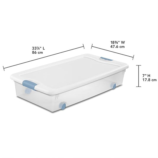 Sterilite 8-Pack Latching Box, Under Bed Storage Bins with Lids, Clear Plastic, 56 Quart - Heavy-Duty Organizing Containers for Closet, Bathroom, and Office