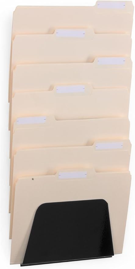 Set of 2 - Folder Wall Rack, 7 Pockets, Letter/Legal Size, Office Filing Organizer (Black)