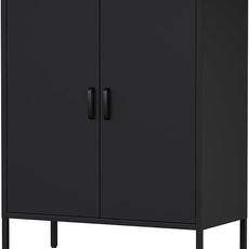Bathroom Floor Storage Cabinet,40H Small Metal Cabinets for Storage with Doors,2 Door Black Towel Freestanding Cabinet for Small Spaces,Two Door Hallway Short Cabinets,Shallow Low Cupboard