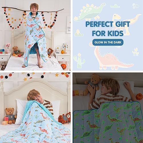 yescool Weighted Blanket 7 Pounds Weighted Lap Blanket, Glow in The Dark Dinosaur Heavy Blanket for Sleeping, Warm Minky Weighted Throw Blanket Gift for 60-80lbs, 40"x60"