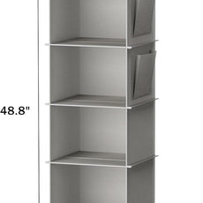 YOUDENOVA Hanging Closet Organizer and Storage, 6-Shelf Closet Hanging Shelves | Sturdy Bamboo Structure Cloth Hanging Storage, Sweater Organizer, 11.8” x 11.8” x 47.2”, Light Grey