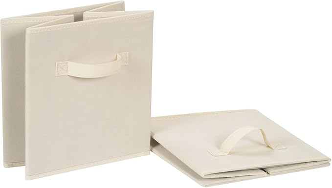 Amazon Basics Collapsible Fabric Storage Cube Bins Organizer with Handles, Sturdy, Beige, 13-x-13-x-13-inch, Pack of 6