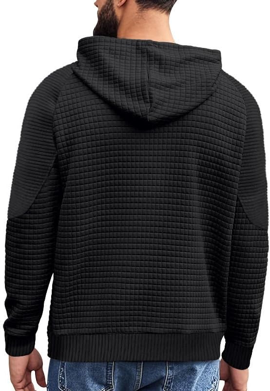 Men's Waffle Sweatshirt - Autumn Winter Hooded Pullover Loose Fit Casual Wear for Vacation Daily Life