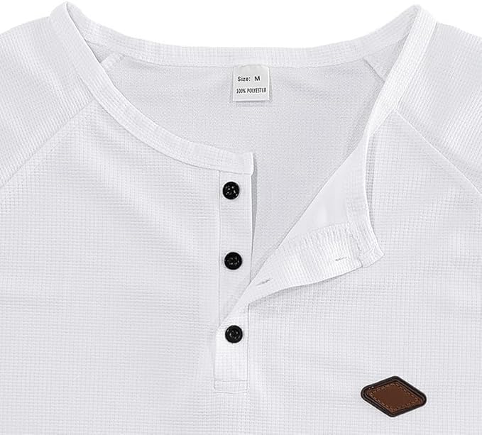 Men's Warm Waffle Top - 1/4 Button Round Neck Solid Color Casual Sweatshirt for Daily Vacation Wear