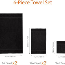 Amazon Basics 6 Piece Oversized Fade resistant Towel set, 100% Cotton towels for bathroom, soft and absorbent, 2 Bath Towels, 2 Hand Towels and 2 Washcloths bathroom towel set, Black