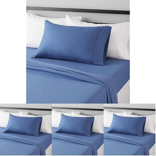 Amazon Basics Lightweight Super Soft Easy Care Wrinkle Free Microfiber 3 Piece Bed Sheet Set with 14-Inch Deep Pockets, Twin, Dutch Blue, Solid, Kids, Men & Women Bedding (Pack of 4) AmazonBasics