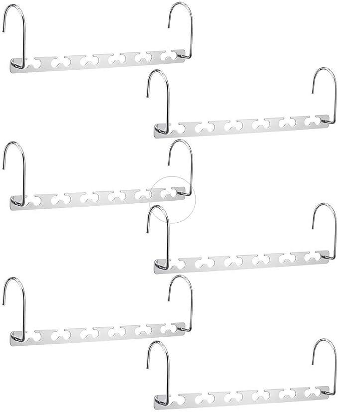 Meetu Space Saving Hangers - Metal Clothes Hangers with 6X2 Slots, Magic Cascading Design, Updated Hooks (Pack of 6)