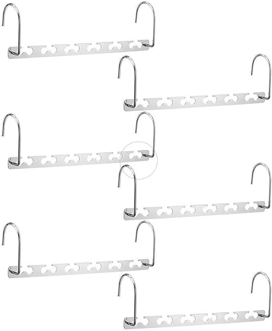 Meetu Space Saving Hangers - Metal Clothes Hangers with 6X2 Slots, Magic Cascading Design, Updated Hooks (Pack of 6)
