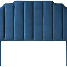 24KF Navy Blue Velvet Tufted Queen Upholstered Headboard, Modern Vertical Channel Design California Queen/Full Headboard with Stepped Silhouette Top Edge, 6026-Q-Navy Blue