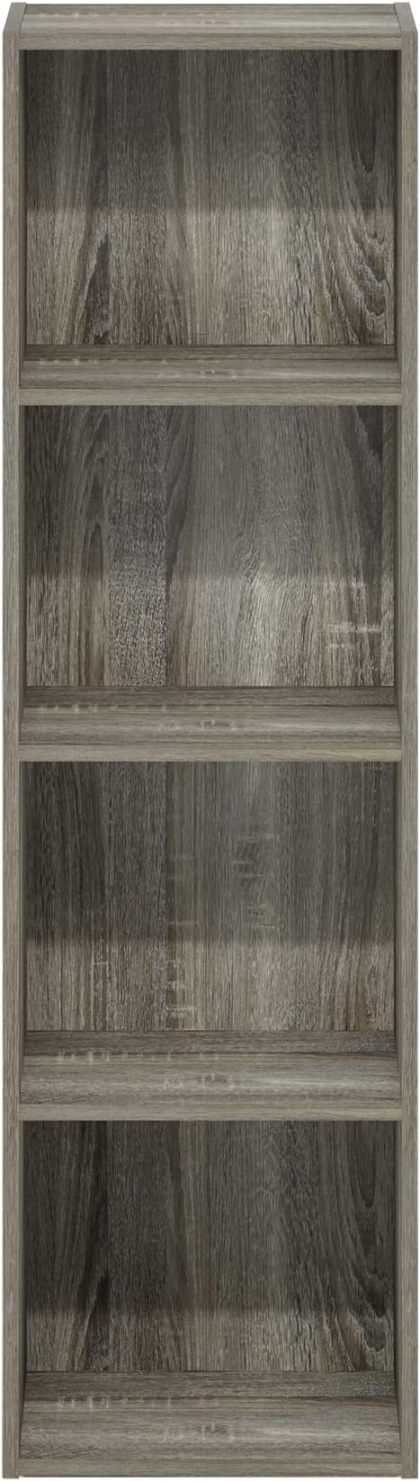 Furinno PASIR Book Shelf, 4-Tier Modern Bookshelf, Open Shelves Bookcase 9 x 12 x 42, for Living Room, Bedroom, Home Office, French Oak