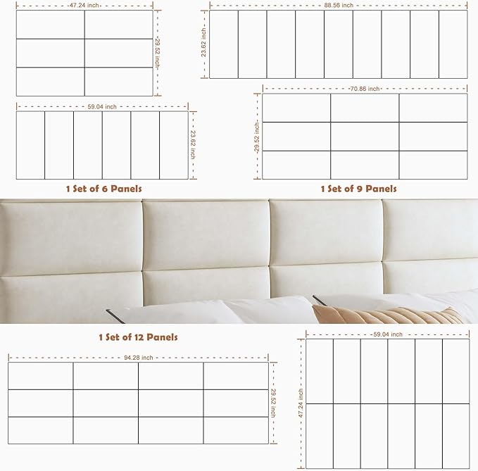 IFNOW Wall Mounted Upholstered Headboard, 3D Peel and Stick Soundproof Wall Panels, Reusable Padded Leather Headboard, 6 Panels 9.84" x 23.62", Ivory White