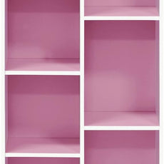 Furinno LUDER Book Shelf, 7-Cube Bookshelf, Bookcase, 9.4 x 19.5 x 41.7, for Living Room, Bedroom, Home Office, White/Pink