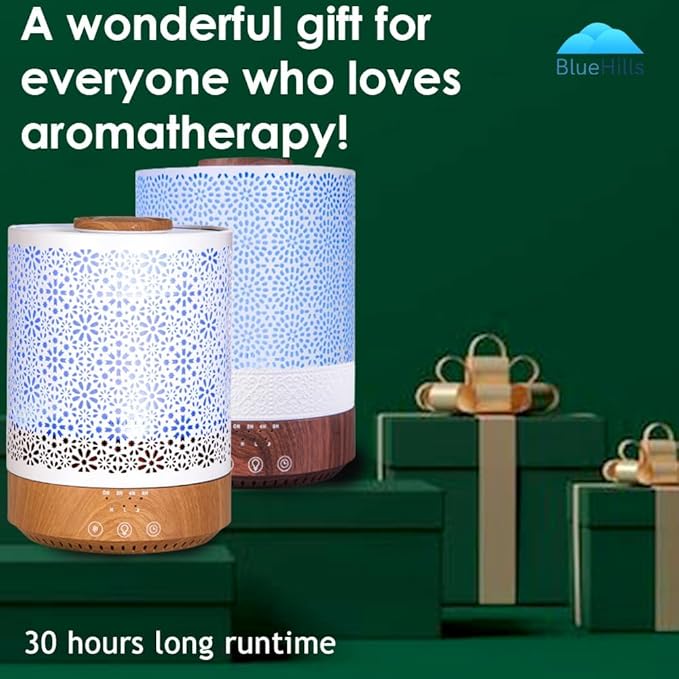 BlueHills 2500 ML Humidifier with Essential Oil Diffuser Combo Aroma Home Décor Design for Large Bed Bath Kids Baby Living Rooms Big Capacity LED Lights Scent Ultrasonic Cool Mist Wood Grain F006