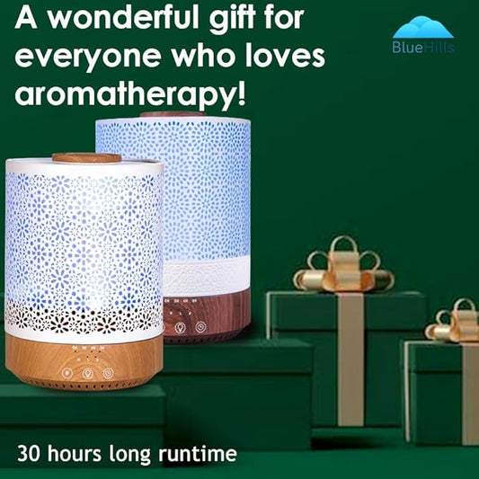 BlueHills 2500 ML Humidifier with Essential Oil Diffuser Combo Aroma Home Décor Design for Large Bed Bath Kids Baby Living Rooms Big Capacity LED Lights Scent Ultrasonic Cool Mist Wood Grain F006