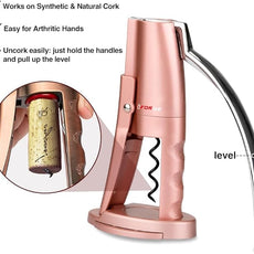 Forge Quality Compact Vertical Lever Corkscrew Wine Opener with Foil Cutter. 3 Seconds to Open a Bottle of Wine. Pink.