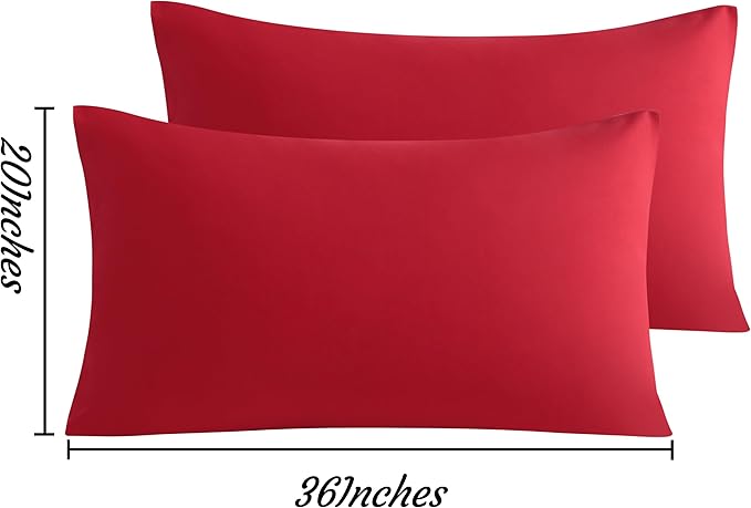 NTBAY King Pillow Cases Set of 2, 2 Pack Brushed Microfiber 20x36 Pillow Cases, Soft, Wrinkle, Fade, Stain Resistant Red Pillow Cases with Envelope Closure, 20x36 Inches, Red