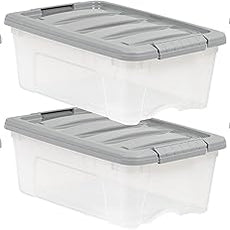 Amazon Basics Plastic Storage Containers with Secure Latching Lids, Stackable Organization Bins, Clear/Grey, 12 Quart, Set of 6