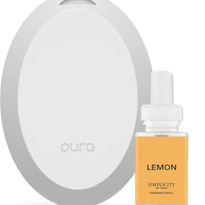 Pura Mini Smart Fragrance Diffuser for Small Spaces Adjustable Smart Home Device with LED Light & Automatic Vial Detection - Includes 1 Scent Refill; Lemon